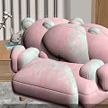 Pink Single Sofa With Bear Ears Black Cross And Wooden Legs For Cozy Living Room