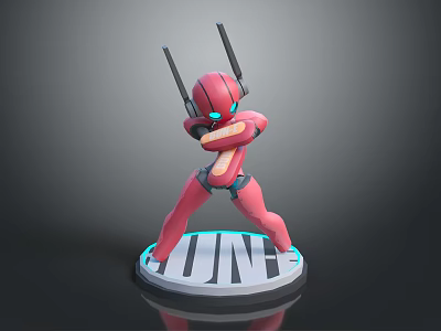 Smart Red Humanoid Robot with Crossed Arms Base Featuring UNI Text Blue Accents 3d model