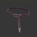 Burgundy Leather Belt With Adjustable Strap Metal Buckle Rivets And Metal Tip