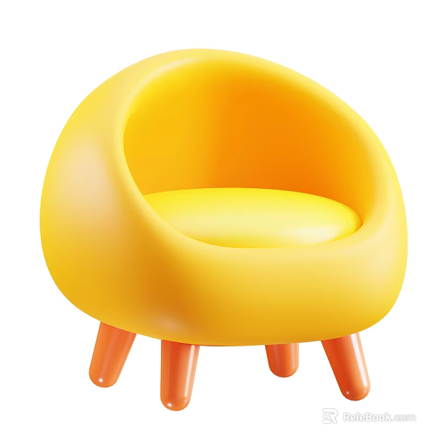 Yellow Children's Chair With Rounded Design And Orange Legs For Kids Room 3d model 
