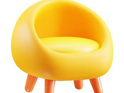 Yellow Children's Chair With Rounded Design And Orange Legs For Kids Room 3d model
