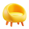 Yellow Children's Chair With Rounded Design And Orange Legs For Kids Room