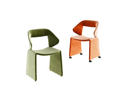 Two Modern Velvet Accent Chairs in Green and Orange with Curved Back Design 3d model