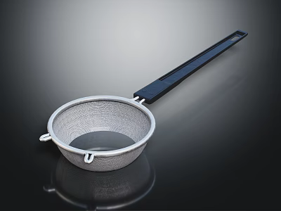 Stainless Steel Fine Mesh Kitchen Sieve With Black Long Handle And Hanging Hooks 3d model