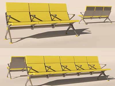 Yellow And Gray Public Chairs With Metal Frame And Multiple Seats 3d model