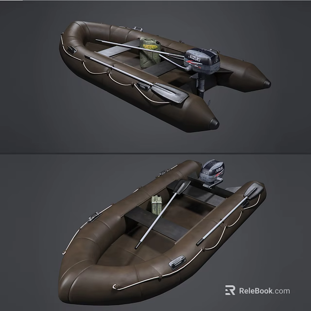 Inflatable Yacht With Motor And Oars Design 3d model