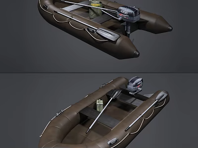 Inflatable Yacht With Motor And Oars Design 3d model