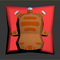 Pixel Art Orange Cat Lying On Red Star Shaped Cushion With Cute Facial Expression