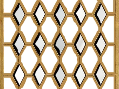 Elegant Decorative Gold Frame Room Divider With Geometric Diamond Mirror Panels 3d model