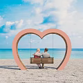 Modern Swing Online Celebrity Card Point Small Scenery Love Swing Couple Beach Card Point Landscape Sick 3d model