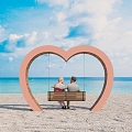 Modern Swing Online Celebrity Card Point Small Scenery Love Swing Couple Beach Card Point Landscape Sick 3d model