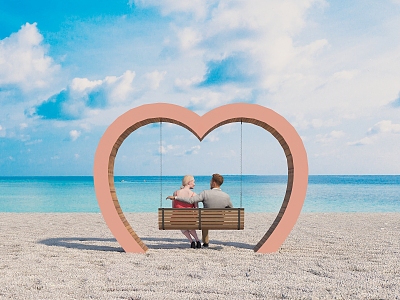 Modern Swing Online Celebrity Card Point Small Scenery Love Swing Couple Beach Card Point Landscape Sick 3d model