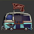 Colorful Food Truck With Coffee Sign And Canopy
