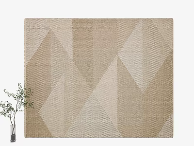 Square Rug with Geometric Pattern Neutral Beige Brown Woven Texture and Potted Plant Decor 3d model