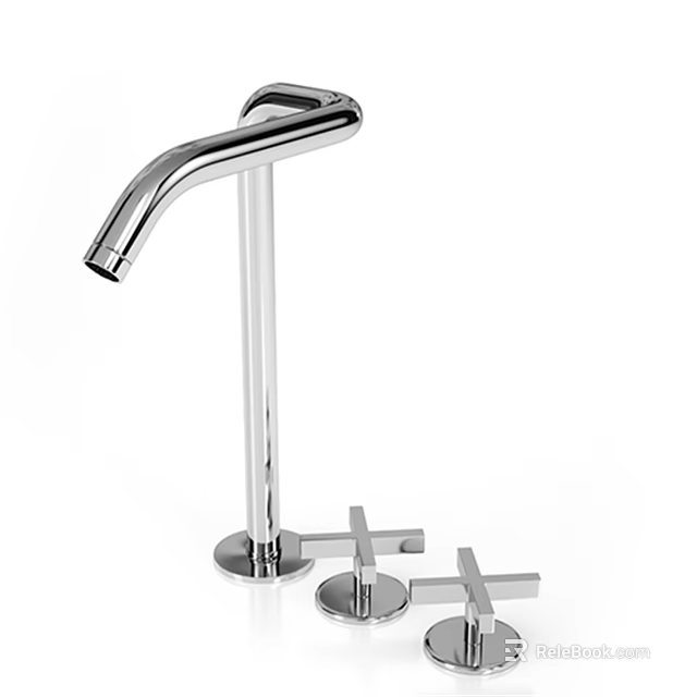 Modern Chrome Bathroom Faucet With Tall Spout And Cross Handles Design 3d model 
