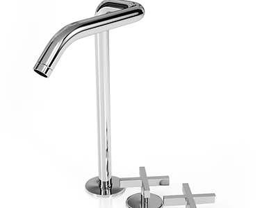Modern Chrome Bathroom Faucet With Tall Spout And Cross Handles Design 3d model