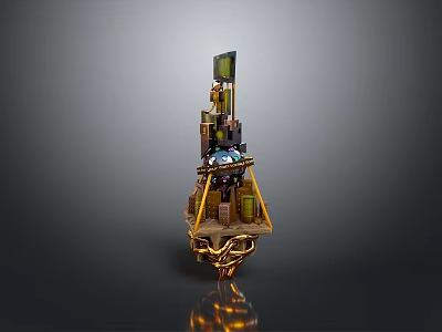 Futuristic Floating Building Design With Stacked Modules Metallic Frames And Transparent Sections 3d model