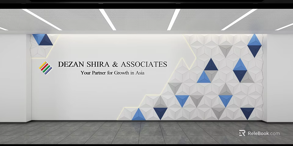 Modern Corporate Office Background Wall With Blue Gray Triangles Geometric Design 3d model 