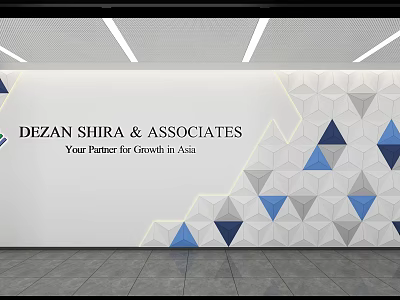Modern Corporate Office Background Wall With Blue Gray Triangles Geometric Design 3d model