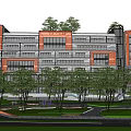 Modern Office Building With Glass Facades Internal Courtyard Green Lawn And Water Pool