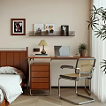 Modern-Quiet Desk and Chair Combination Bookshelf Computer Decoration Combination 3d model