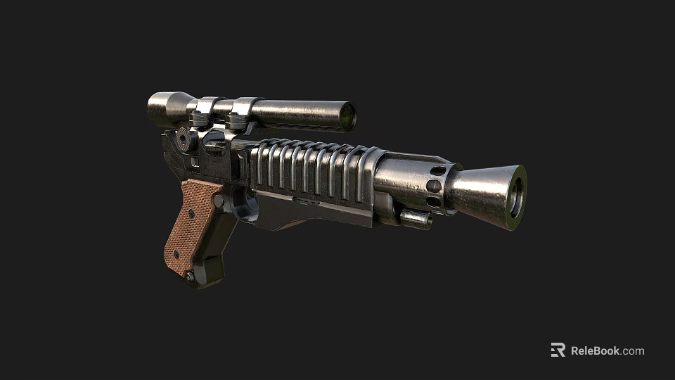 Futuristic Tactical Gun With Scope Wooden Grip And Metal Barrel Design 3d model 