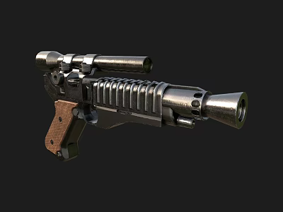 Futuristic Tactical Gun With Scope Wooden Grip And Metal Barrel Design 3d model