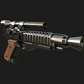 Futuristic Tactical Gun With Scope Wooden Grip And Metal Barrel Design