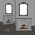 French fireplace flame stove mirror 3d model