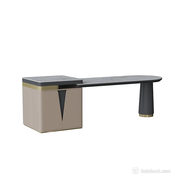 Modern Tea Table And Chairs With Black Top Beige Base And Golden Accents 3d model 
