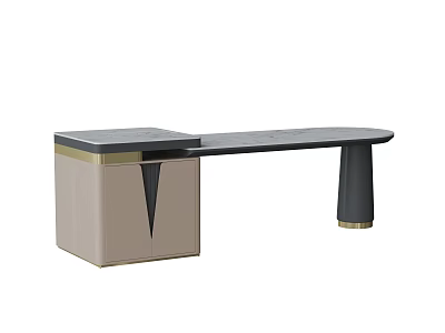 Modern Tea Table And Chairs With Black Top Beige Base And Golden Accents 3d model