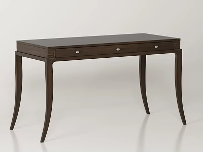 Elegant Brown Wooden Desk With Three Drawers Slender Legs Classic Design 3d model