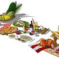 Assorted Fresh Foods Including Pizza Sausages Fruits Vegetables Pasta Bread And Olive Oil