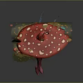 Fantasy Female Game Character With Red Mushroom Hat Pink Dress And Gnome Companion