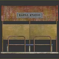 Outdoor Leisure Bench with Red Roof Yellow Wall and Metal Frame from BAPAK STUDIO