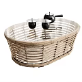 Oval Woven Rattan Coffee Table With Two Black Small Decorative Candle Holders