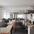 Modern Public Office Space With Workstations Computers Office Chairs And Lighting Fixtures