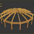 Orange Circular Building Dome Framework With Steel Frame And Geometric Design Elements 3d model