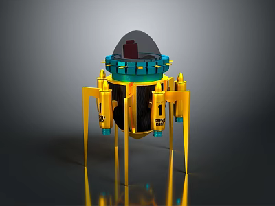 Space Exploration Lander With Yellow Mechanical Legs And Transparent Dome 3d model