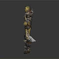 Fantasy Female Warrior Game Character With Green Skin And Leather Metal Armor Gear