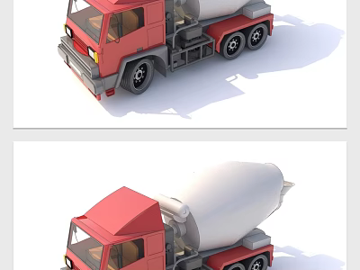 Red Concrete Mixer Truck With Cab And Rotating Mixing Drum 3d model