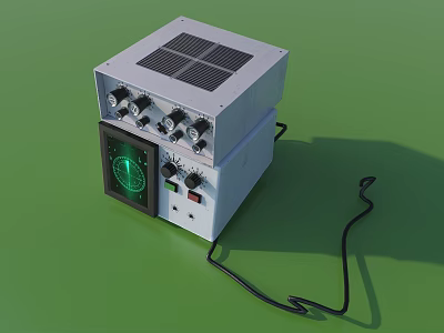 Silver Metal Industrial Equipment With Control Knobs Green Screen Display Solar Panel And Black Cable 3d model