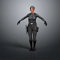 Female Character In Black Tight Combat Suit Standing With Arms Outstretched And Waist Weapon Gear