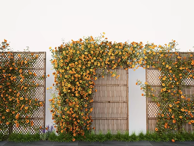 Lush Climbing Plant Combination With Orange Flowers On Bamboo Trellis And Garden Archway 3d model