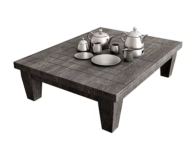 Modern Coffee Table Side Table Low Table Coffee Table Plant Flower Pot Ornaments Vase Log Coffee Table Tea Set 3d model