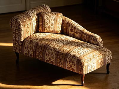 Traditional Patterned Sofa Bed With Brown Beige Upholstery On Wooden Floor 3d model