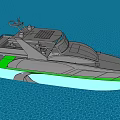 Light Green And Black Yacht Floating On Blue Sea With Open Deck And Upper Structure