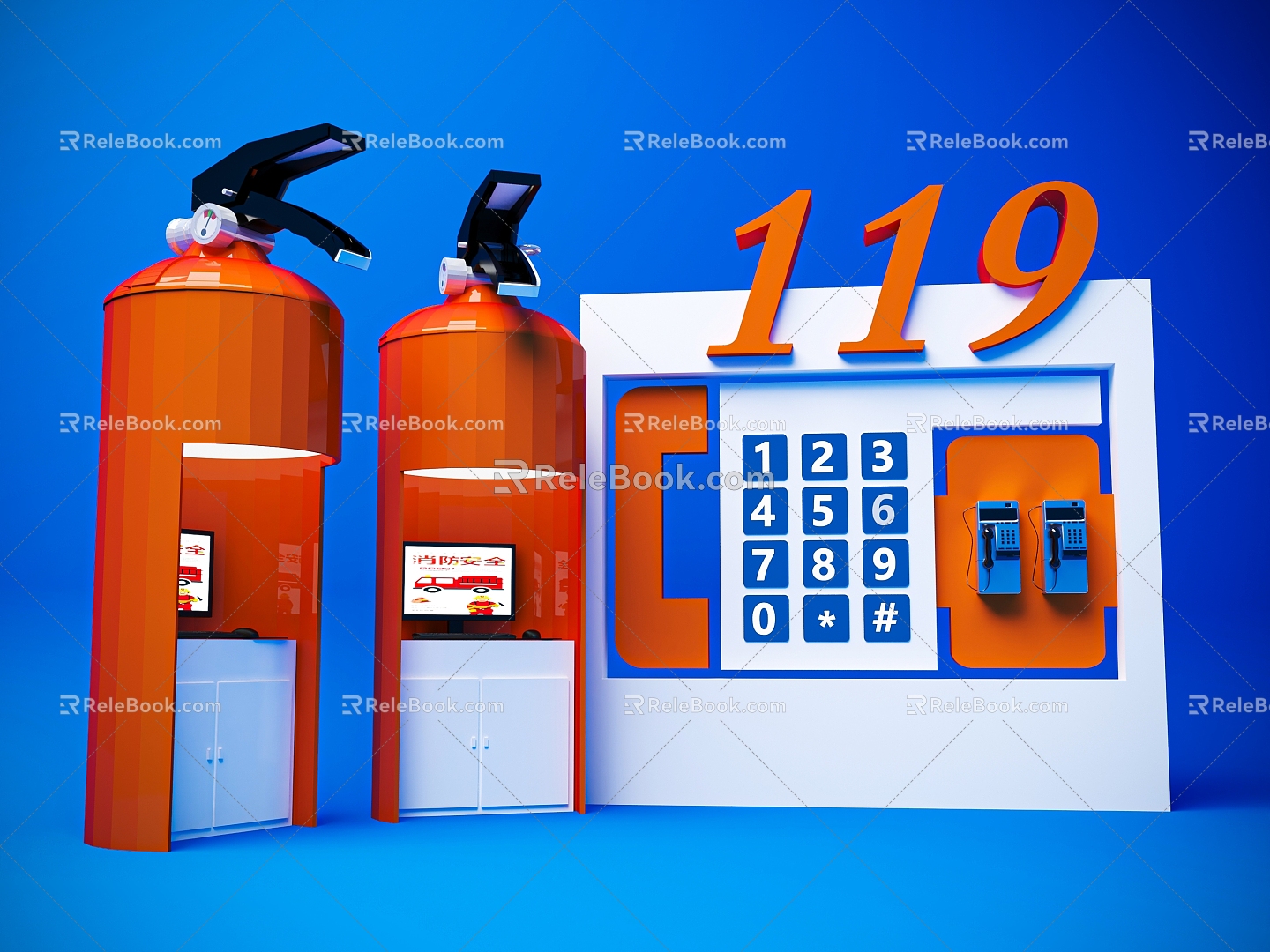 Fire alarm experience China fire pipe fire display fire system fire telephone 119 3d model