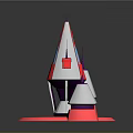 Cartoon Fantasy Castle Tower with Colorful Red Silver Purple Spires and Circular Red Base