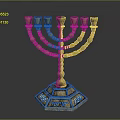 Golden Seven Branched Menorah With Engraved Hebrew Inscriptions On Base